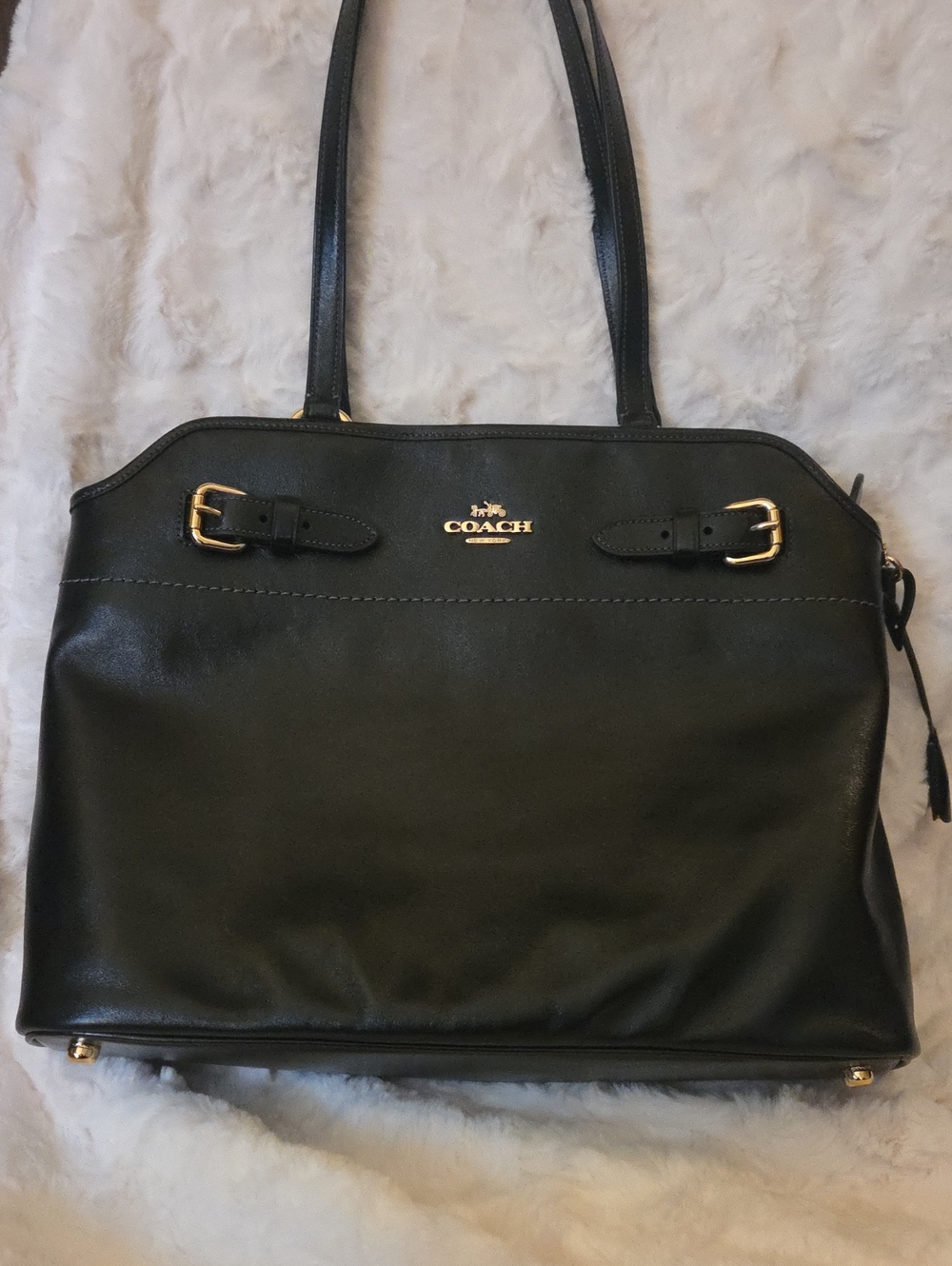 Coach Black Leather Shoulder Bag with Gold Accents
